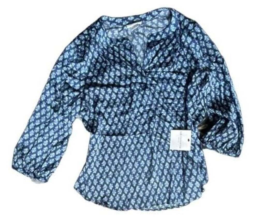 Liz Claiborne Petite Blouse Size PL Blue Floral Long Sleeve